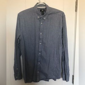 H&M Faded Denim Button Down Dress Shirt